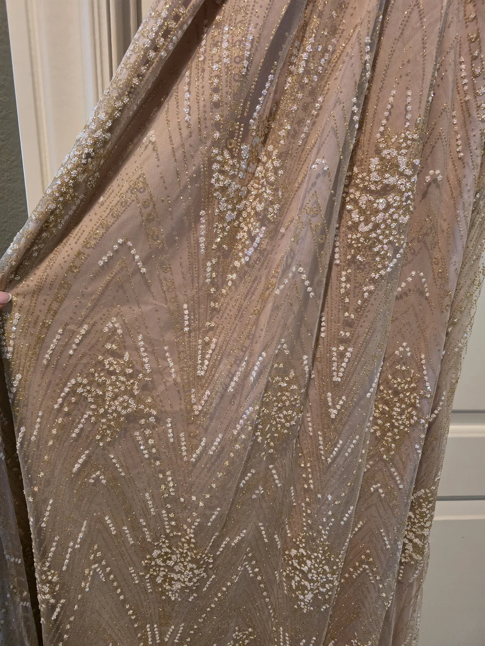 ThatsSoFetch Gold Sequin Halter Prom Dress with Deep V
